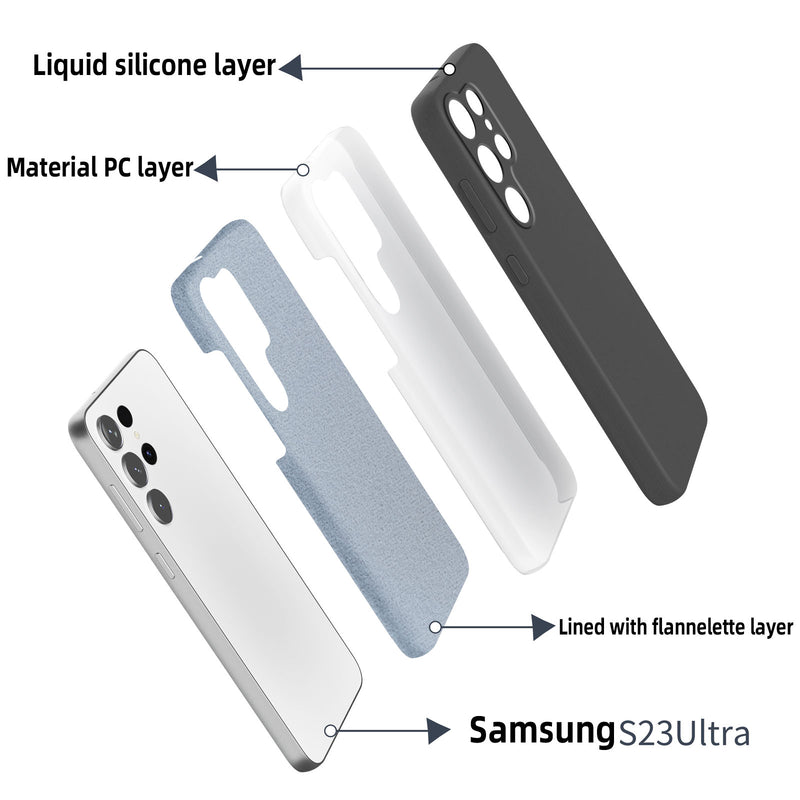 Compatible with Samsung S23 Ultra Case, Liquid Silicone Case, Full Body Screen Camera Protective Cover, Shockproof, Slim Phone Case, Anti-Scratch Soft Microfiber Lining